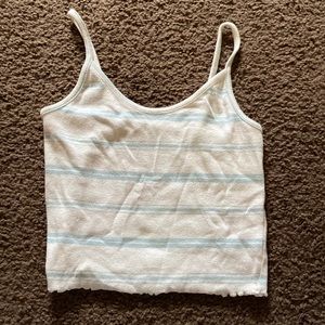 White and blue striped crop top with little ruffles on bottom size S pacsun